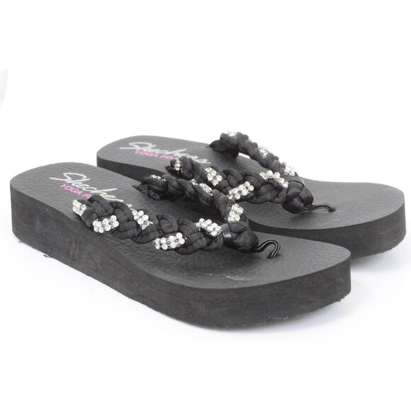 Skechers Rhonestone Bling Slip On Wedge Flip Flop Sandals Women's 10 Beach Vacay - Picture 2 of 8